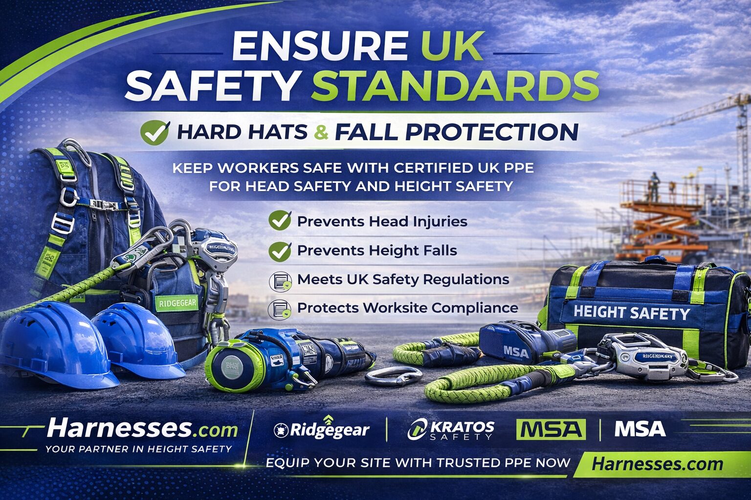Ensure UK safety standards with hard hats and fall protection